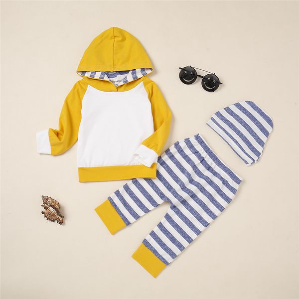 

0-24M Infant Baby Boy Girls Autumn Clothes Sets Long Sleeve Hoodies Sweatshirts Tops Striped Pants Leggings 3PCS Baby Clothing