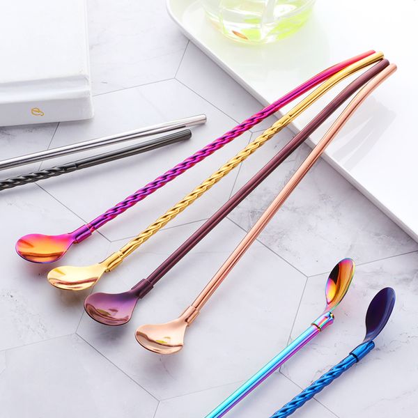 

1pc creative longer drinking straw 304 stainless steel straw gourd spoon reusable metal ice cream tool bar accessories wholesale