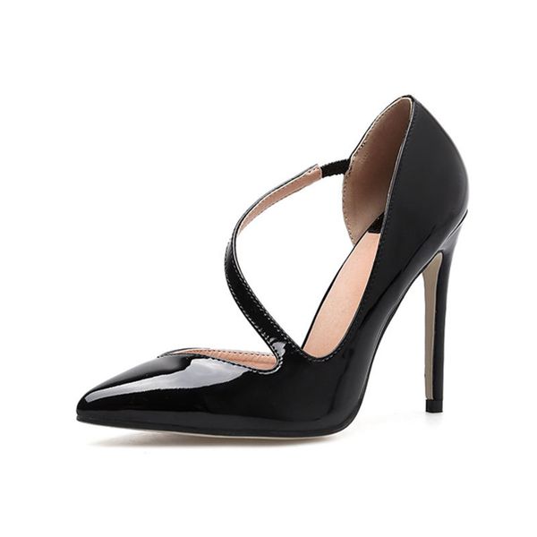 

new fashion diagonal belt high heels women's pointed toe stilettos party wedding office pumps shoes, Black