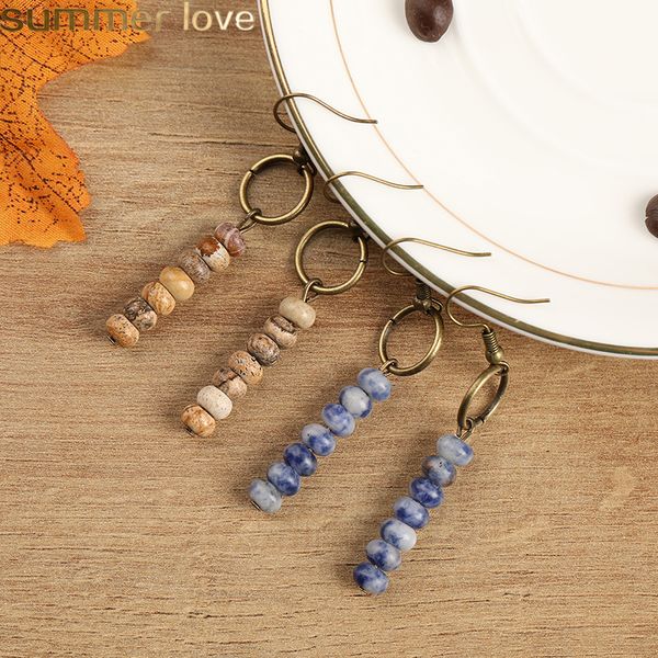 

handmade chips bead long drop tassel earrings natural stone quartz lapis bead earrings for woman jewelry gfits, Silver