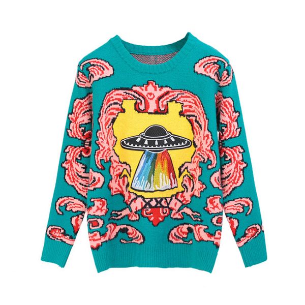 

women new vintage warm sweaters ufo clouds jacquard pullovers winter autumn knitted loose blusas c-012, White;black