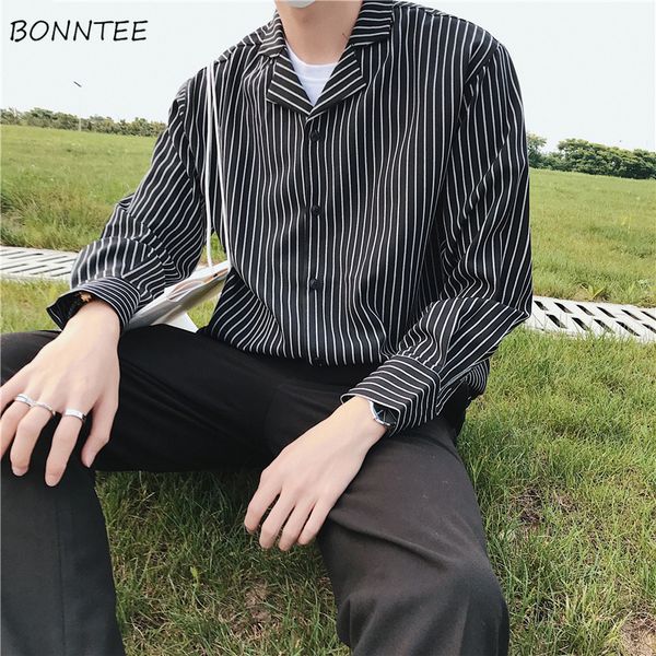 

shirts men single breasted loose printed long sleeve korean style leisure simple all-match students shirt mens ulzzang soft new, White;black
