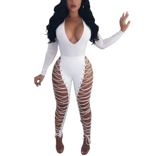 

bodycon lace up pants high waist bandage capris leggings solid women trousers club eyelets pu pencil pants, Black;white