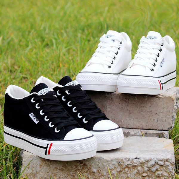 

2019 spring new fashion girl canvas sneakers shoes women flats platform casual shoes lady high heels wedge platform md-28, Black