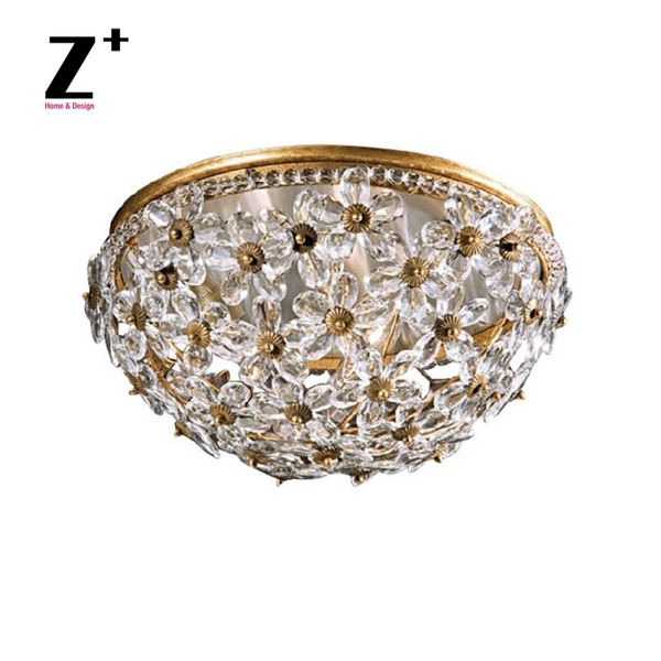 Italian Mid Century Style Crystal Floral Ceiling Flush Mount Fixtures
