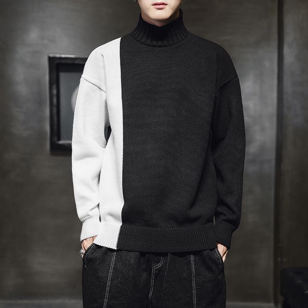 

2019 new winter fashion men sweater thick streetwear casual male clothing long sleeve knitted turtleneck male pullovers, White;black