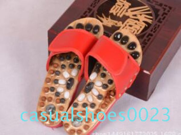 

manufacturers selling natural pebbles jade agate stones plantar acupoint massage slippers c23, Black