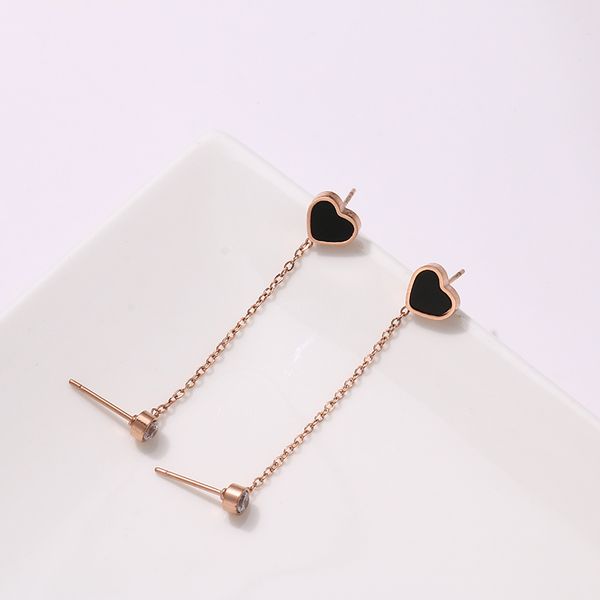 

fashion-korean fashion double pierced hole dangle earrings enamel round heart long chain earrings for female party jewelry gift, Silver