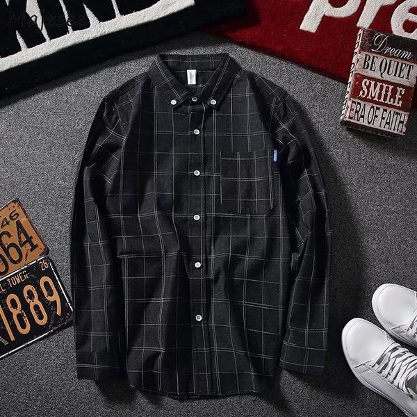 

shirts men plaid long sleeved simple all-fmatch korean style trendy shirt mens ulzzang retro students daily leisure clothing, White;black