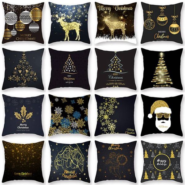 

xmas gold foil printing pillow case sofa waist throw pillowcase cushion cover christmas bedroom living room decor