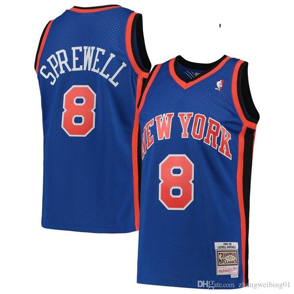 

new 2019 men's new york knicks 8 latrell sprewell mitchell & ness blue hardwood classics 1998-99 swingman nba jersey, Black