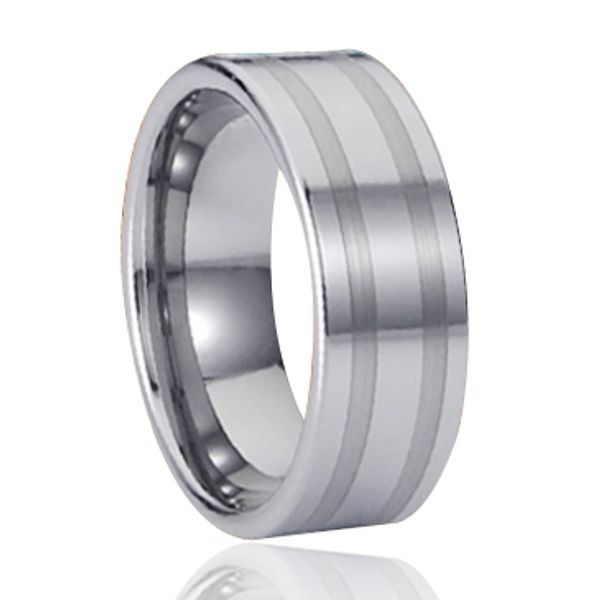 

plain flat tungsten carbide ring with two line wholesales 8mm, Silver