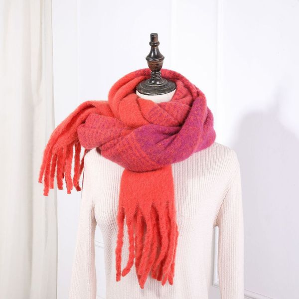 

new2019 warm winter scarf women tassel plaid scarves soft red cashmere scarves solid shawls female foulard, Blue;gray