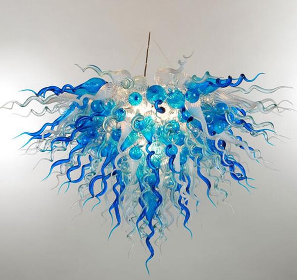 Mundgeblasener Glas-Kronleuchter, blaue und klare Farbe, Heimlampen, Anhänger, LED-Leuchtmittel, Murano-Glas-Kronleuchter, italienischer Stil-Kronleuchter