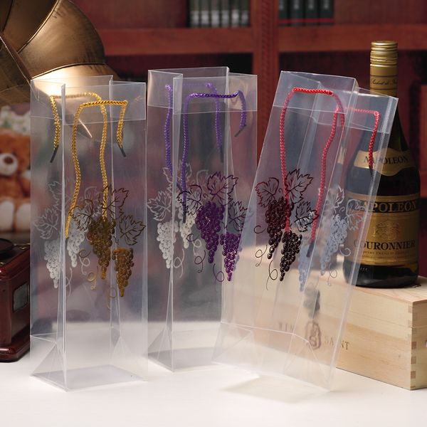

transparent grape stamping 33x10x9cm wine bags carrier pp rope juice gift bottle carrier jar xmas bags customize pounch
