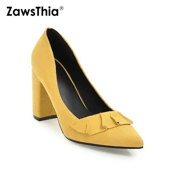 

zawsthia summer autumn spring women shoes block high heels classic office pumps yellow mint green female stilettos work shoes, Black