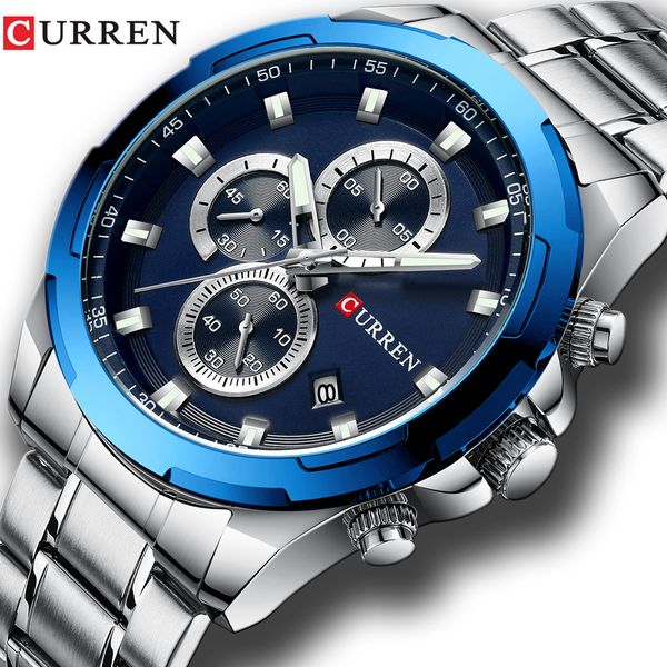 

curren watches men brand luxury sport wristwatch auto date quartz male clock stainless steel band waterproof reloj hombre, Slivery;brown