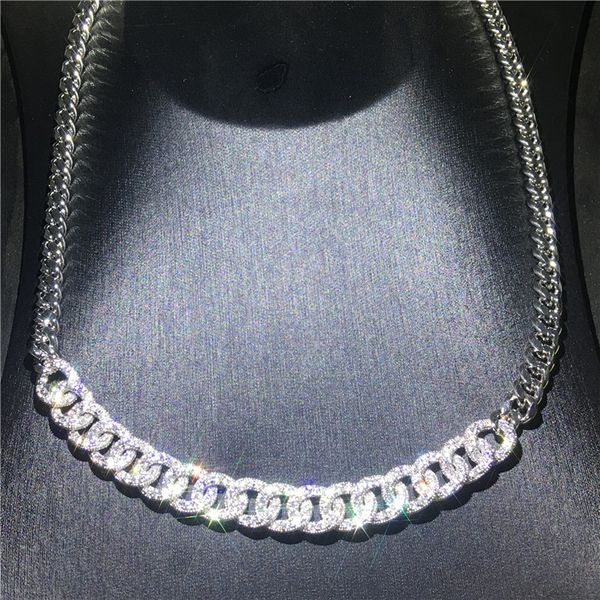 

vecalon hiphop necklace white gold filled micro pave cz party wedding pendants with necklace for women men jewelry, Silver