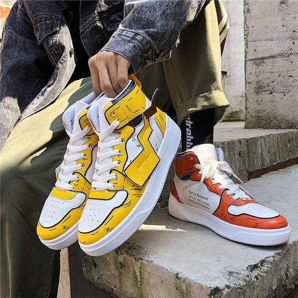 

men's shoes graffiti trend hong kong style art casual shoes high-sports hip-hop sneakers, Black