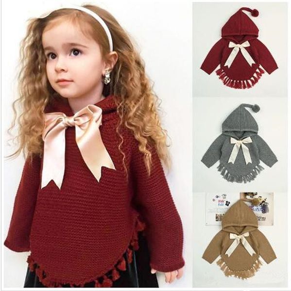 Kids Designer Clothes Girls Pullover Children Bow Knit Hoodie Spring Autumn Long Sleeve Winter Sweater Cloak Fashion Baby Clothing Lt982 Sweater