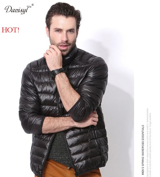 

danisyl new casual brand winter men 90% white duck down jacket men ultra light down jackets winter coat parkas with carry bag, Black