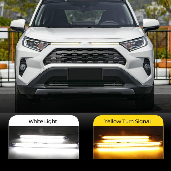 

2pcs for rav4 2019 2020 yellow turn signal function car drl led daytime running light automobile cover decoration light