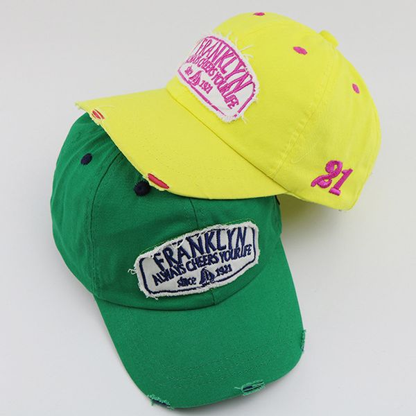 

2-6years kids patch hats vintage baseball cap with letters shabby visor cap green yellow white pink blue