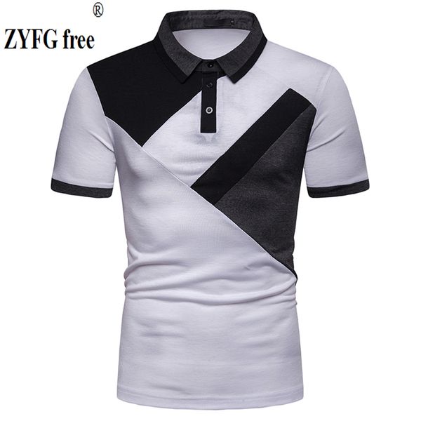 

new summer men's t-shirt turn-down collar geometric stitching short-sleeved t-shirts tees youth vitality male, White;black