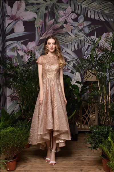 

2019 rose gold bling high and low prom dress modest formal evening gown graduation party dress for young girl, Black