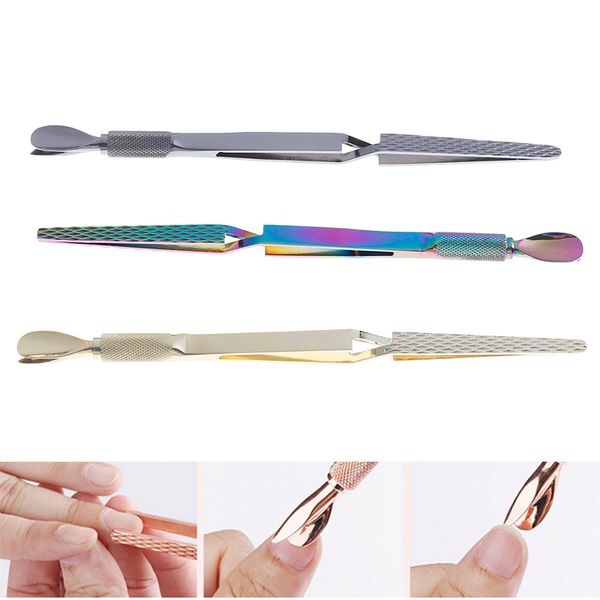

rainbow stainless steel nail cuticle pusher tweezer uv gel polish dead skin push remover nail file manicure art tool 1pcs