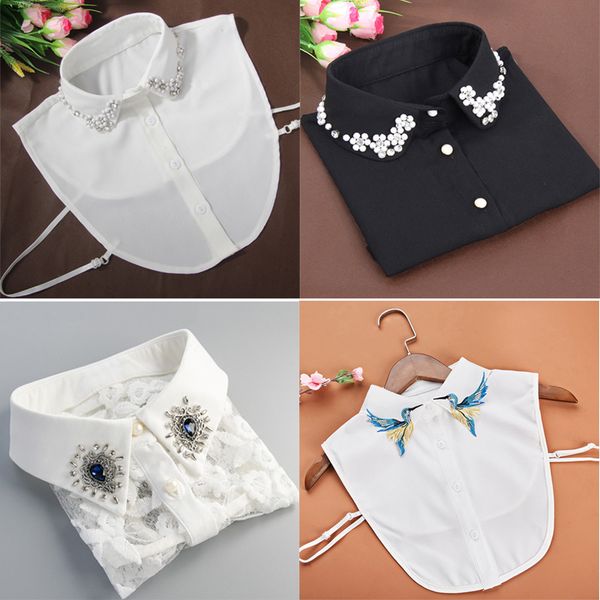 

fashion shirt fake collar for women detachable collar false lapel shirt vintage embroidered rhinestone fake, Black;gray