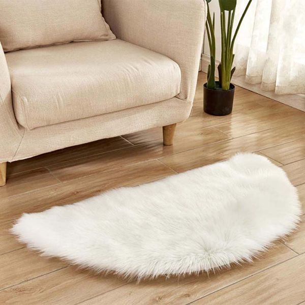 

faux sheepskin fur chair cushion area rugs for bedroom floor shaggy silky plush carpet white bedside mat soft