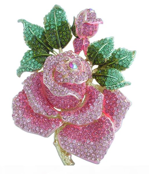 

fashion pins brooches for women gorgeous 5.32" gold-tone pink rhinestone crystal rose flower brooch pin ee02994c12, Gray