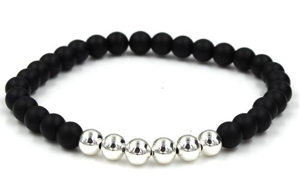 

gh353 elastic adjusted charm nature stone reiki frosted agate onyx gold silver copper cz zircon cubic zirconia bracelet, Black