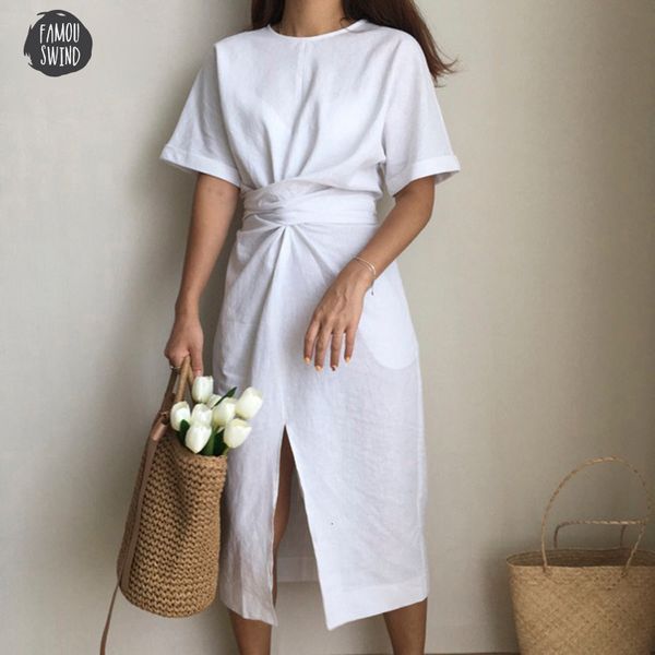 

korea design summer dresses solid color fork loose o neck natural waist vintage split the summer fashion women dress, Black;gray