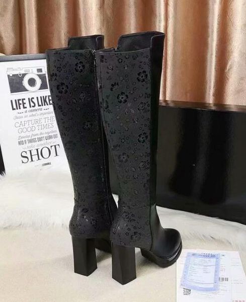 

luxury new womens martin army 15 inches high heels 10cm winter snow knight alligator leather knee boots size 35-40, Black