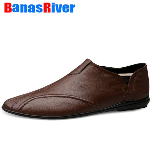 

men shoes leather comfortable casual footwear chaussures flat slip on lazy driving good quality breathable luxury zapatos hombre, Black