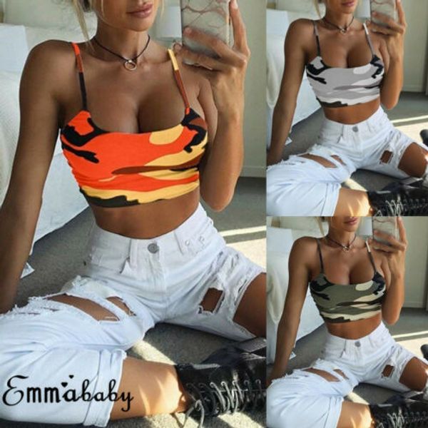 

women camouflage crop bustier tube tank cami vest sleeveless blouses, White