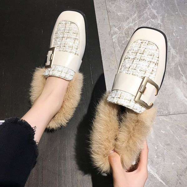 

shoes woman 2019 women's moccasins square toe slip-on modis loafers fur casual female sneakers all-match new slip on cute, Black