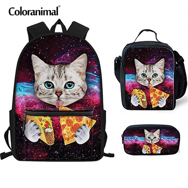 

coloranimal galaxy school bag set for kids shoulder backpack cute pet cat printing 3d canvas bookbag student satchel lapbag