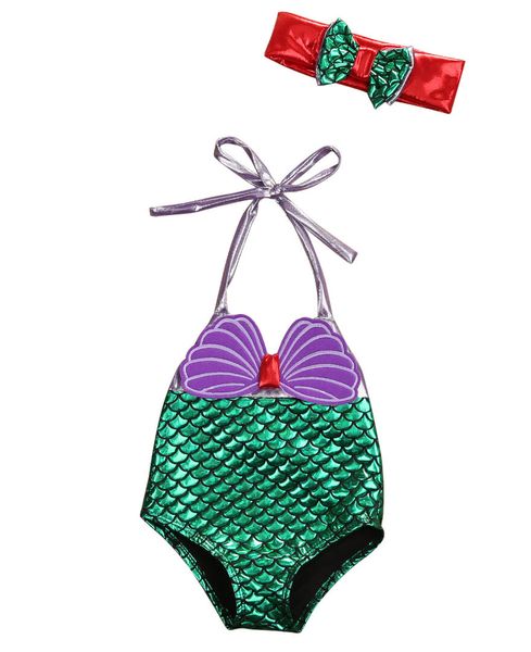 

baby kids girls swimwear mermaid tankini bikini shiny patchwork splicing halter swimsuit beach cute bathing suit one-pieces
