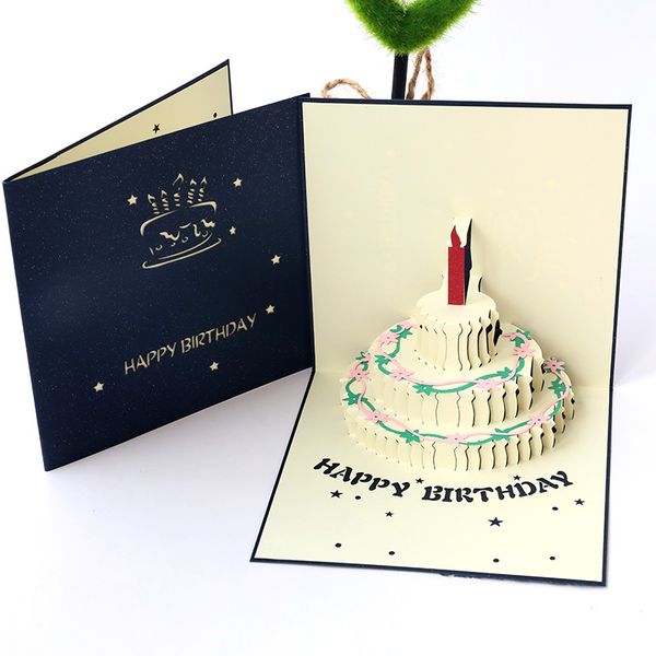 

new arrival 3d birthday greeting card pop up creative cake handmade paper gifts card by dhl, Black