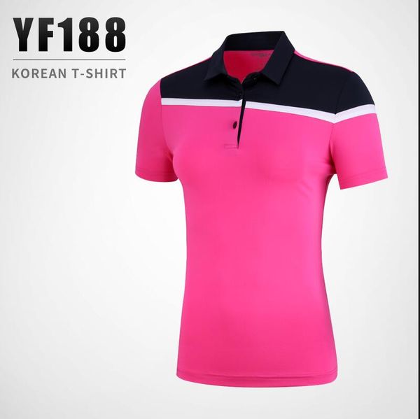 

pgm ladies stitching color golf shirt sportswear women summer button collar short-sleeved t-shirt breathable quick dry golf, Black;blue