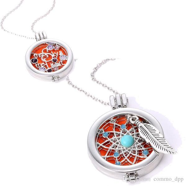 

aromatherapy opening floating lockets pendant necklace diamond-encrusted essential oil diffuser necklace for women jewelry, Silver