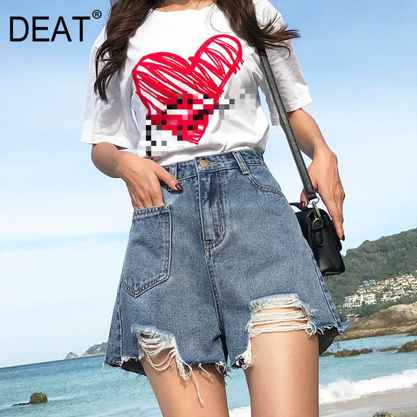 

deat] 2020 весна быстрая доставка женщины короткая кисточка заусенец карман талии тонкий свободный промытый твердый korenafashion прилив од, Blue