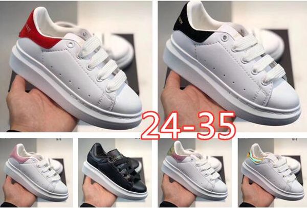 

luxury designer kids sneakers fashion white leather platform shoes flat casual party shoes with box, Black;red
