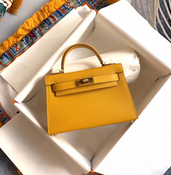 

factory wholesale mini size original epsom yellow keily 19cm,handmade with wax thread keily purse,many colors with gold and silver hardware
