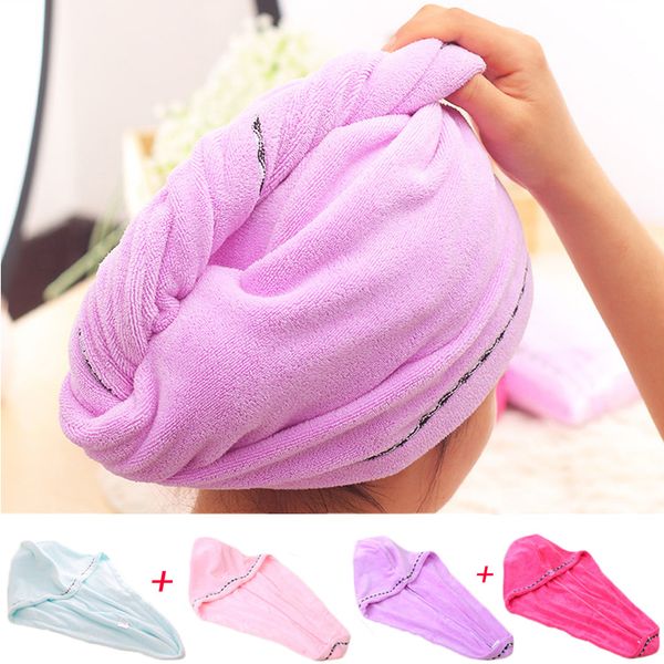 

2pcs rapided drying hair towel quick dry hair hat wrapped towel bathing cap super absorbent thickening solid color