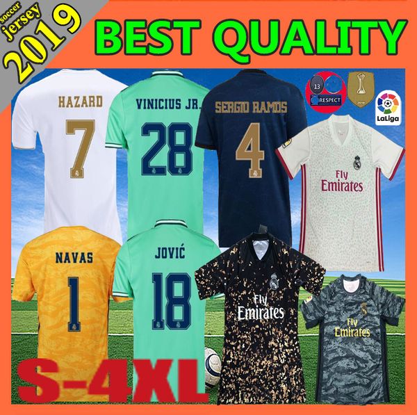 

size:s-4xl 2019 real madrid soccer jerseys hazard 19 20 bale marcelo benzema modric sergio ramos jovic football shirts, Black