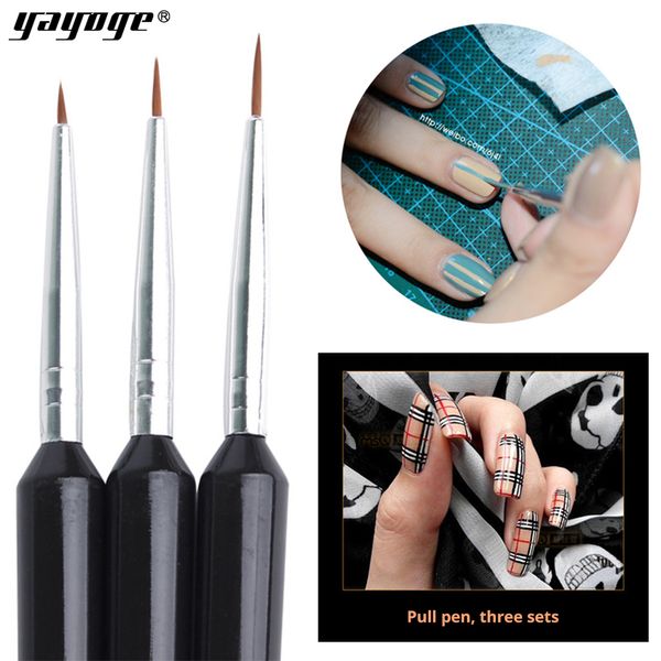 

yayoge pull painting pen 3 pcs for nail art gel varnish polish longer pen thinner painted lines when hand-painted